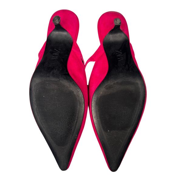 ZARA Fuchsia Pink Suede Kitten Heel Slides Size 37 - Picture 4 of 7